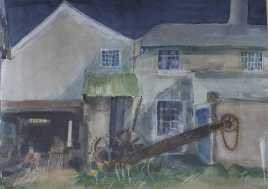 Mary Jackson, watercolour, Timberyard at Wilton, monogrammed, 33 x 43cm